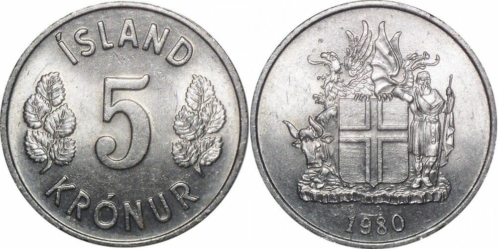 Исландия 5 крон  1969   1980 Герб XF