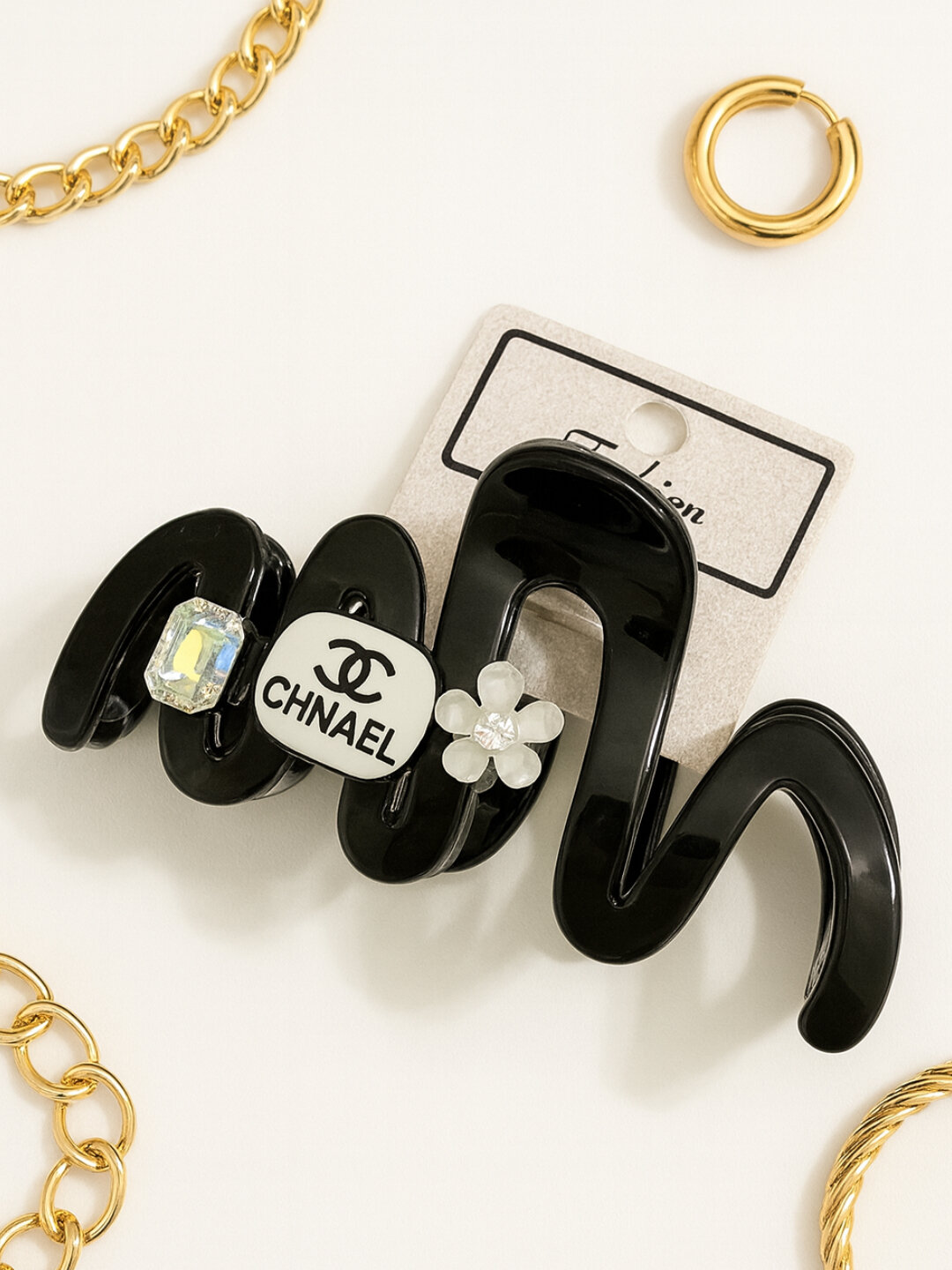 Заколка для волос "Chnael", бежевая, волнообразный дизайн, прочные материалы