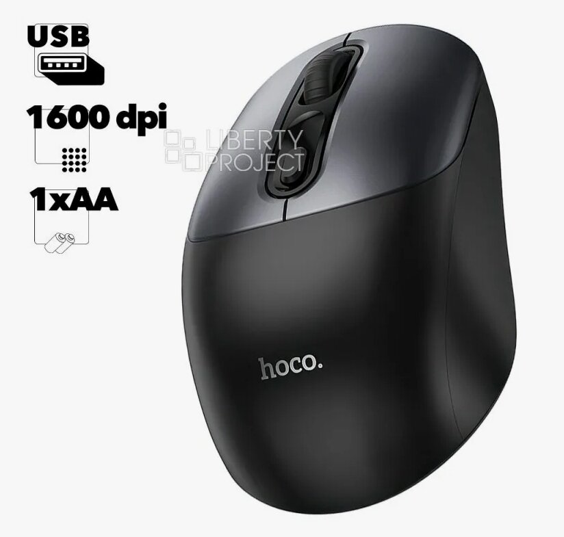 Беспроводная мышь HOCO GM28, 1600 dpi, радиоканал, 2.4 ГГц, черная