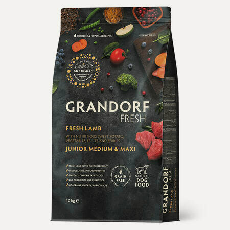 Изображение товара GRANDORF Fresh DOG JUNIOR MED&MAXI Lamb&Sweet Potato 10 кг сухой корм для юниоров средних и крупных пород свежее мясо ягненка с бататом