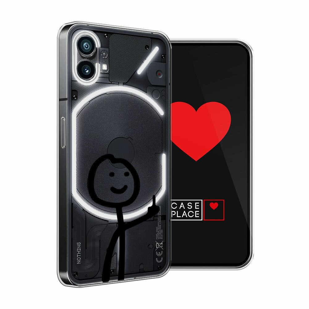 Чехол на Nothing Phone 1 / Нафинг Фон 1 с принтом "Неприличный человечек чёрный", прозрачный — фото 1