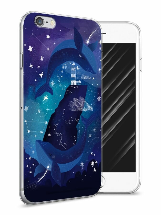 Силиконовый чехол на Apple iPhone 6 / Айфон 6 с принтом "Ночные киты"
