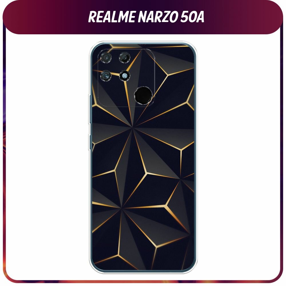 Чехол на Realme Narzo 50A / Реалми Нарзо 50A с принтом "Черные полигоны"