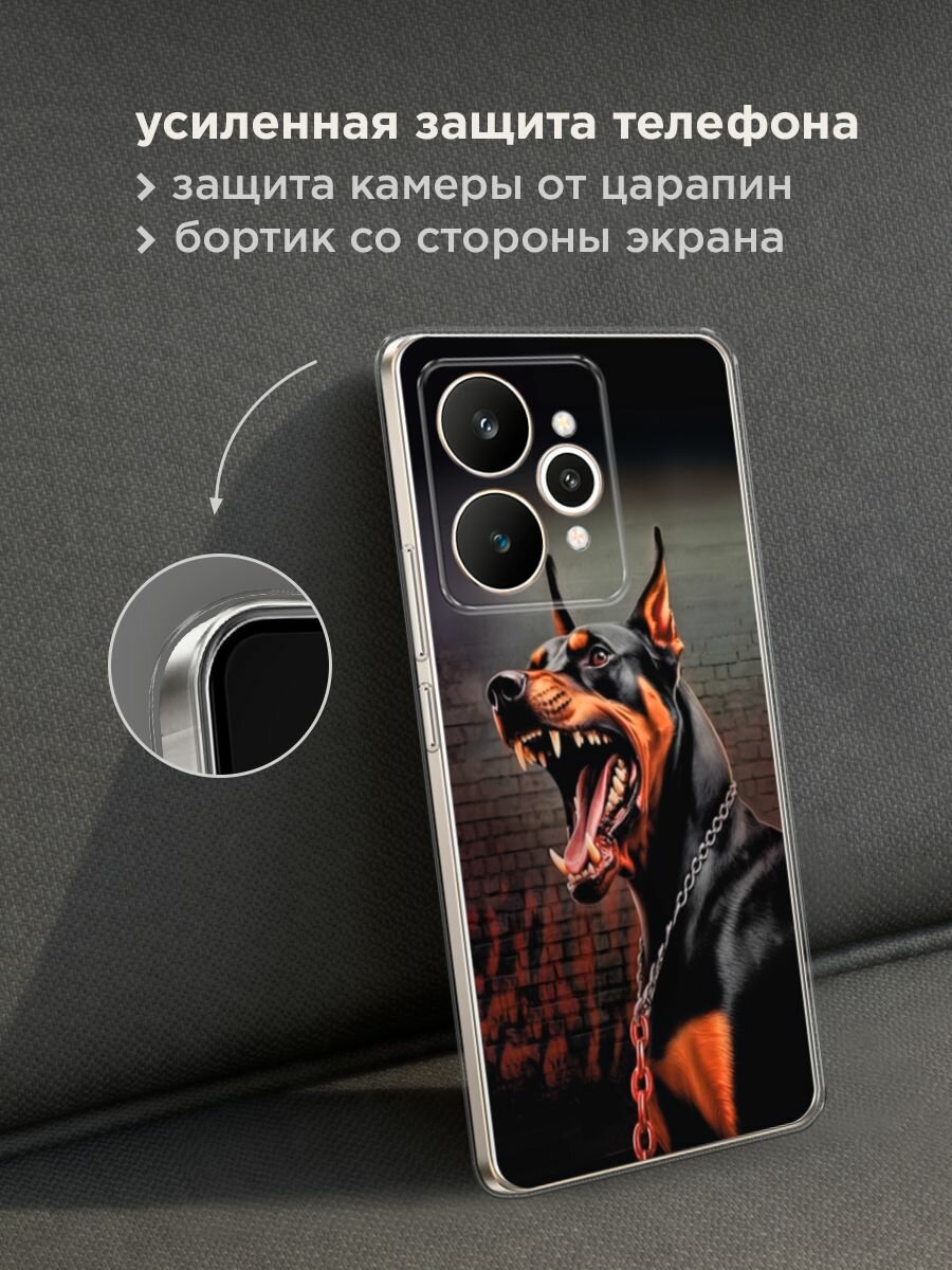 Силиконовый чехол на Realme 15 / Реалми 15 с принтом "Доберман с цепью" — фото 1