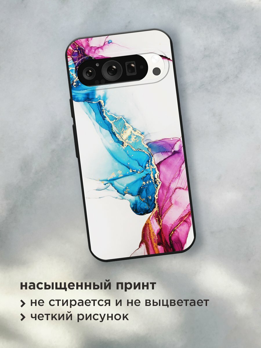 Черный матовый чехол на Google Pixel 9 Pro / Гугл Пиксель 9 Про с принтом "Розовые разводы рисунок" — фото 1