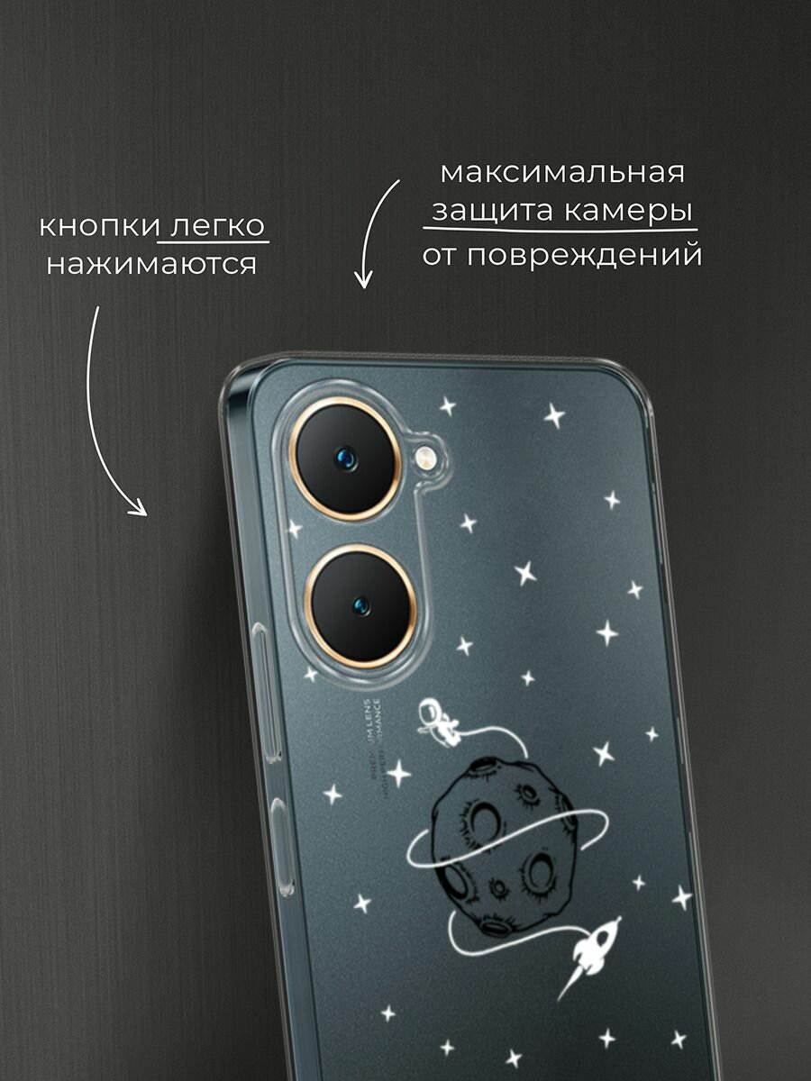 Чехол на Vivo Y03/Y18/Y18e / Виво Y03/Y18/Y18e с принтом "Полет вокруг луны", прозрачный — фото 1