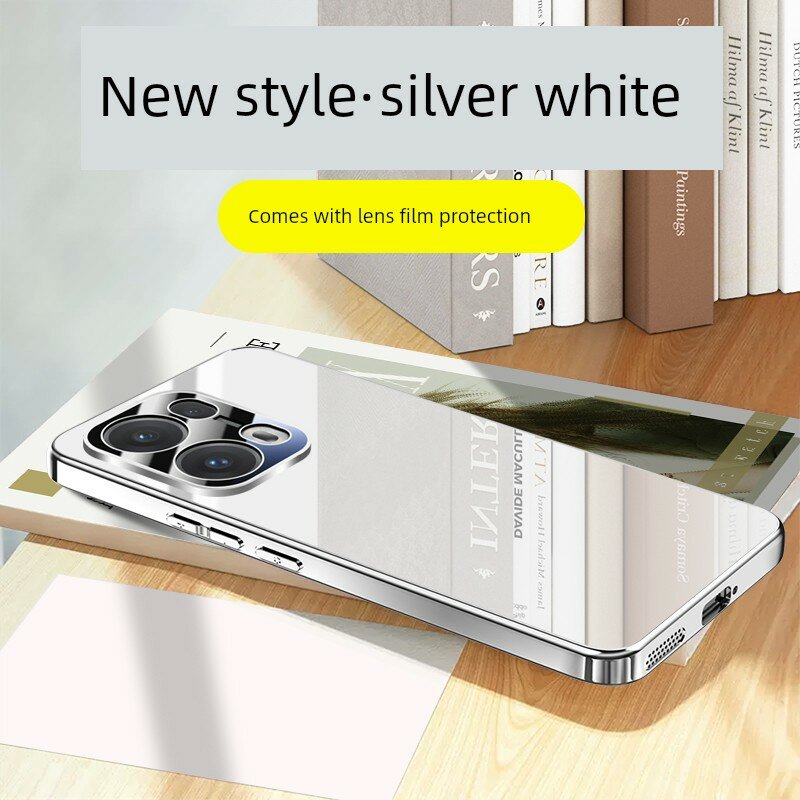 Чехол для OPPO Reno13 с зеркальным покрытием ледяного кристалла, полная защита объектива, мягкие края, серебристо-белый