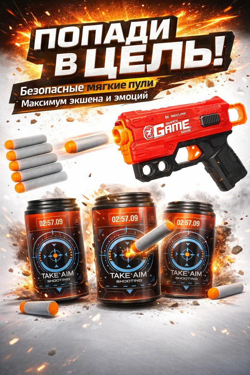 Бластер Hero Sniper набор с мягкими пулями и мишенью — фото 1