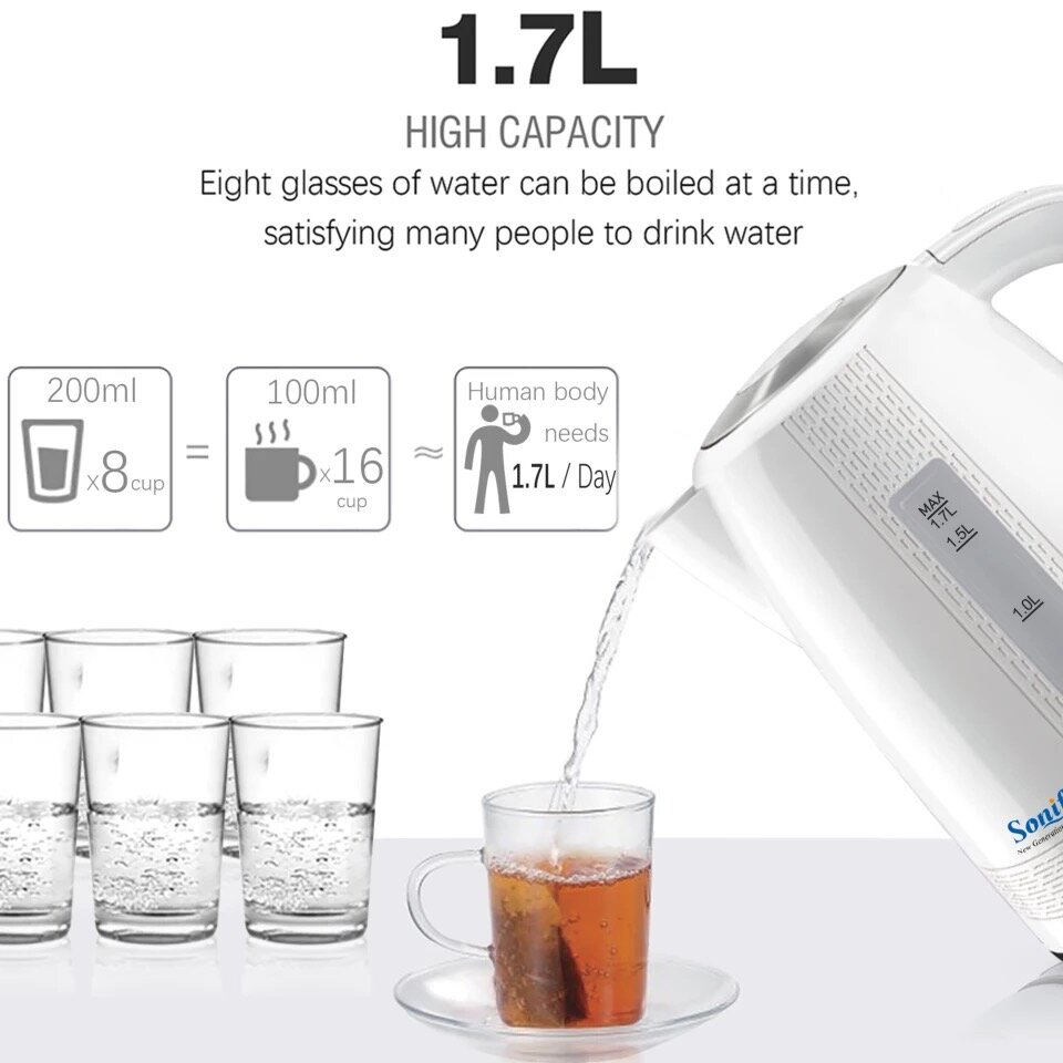 Электрический бытовой чайник Sonifer SF-2035 с мощностью до 2200 Вт, вместительным корпусом на 1,7 л — фото 1