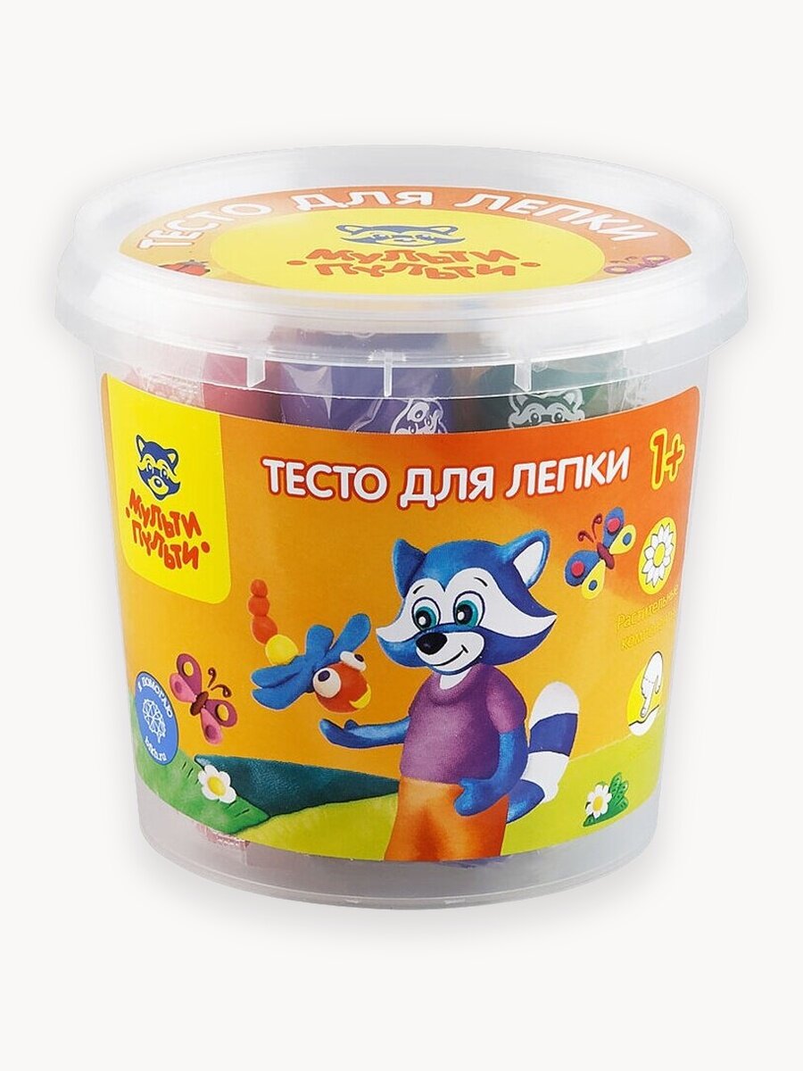 Тесто для лепки Мульти-Пульти "Енот в деревне", 7 цветов*30г
