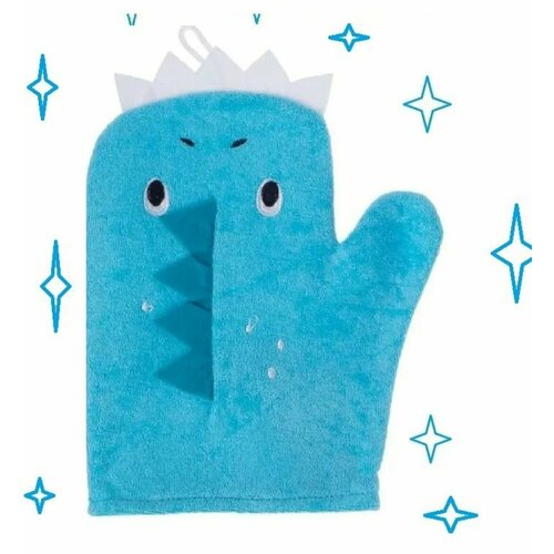 Мочалка рукавичка Дракоша, символ года, новогодний подарок, дракон, голубой новогодний подарок дракоша