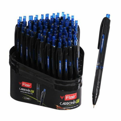 Ручка шариковая автоматическая Flair. CARBONIX RT, узел 0.7 мм, карбоновый корпус, чернила синие, 100 шт.