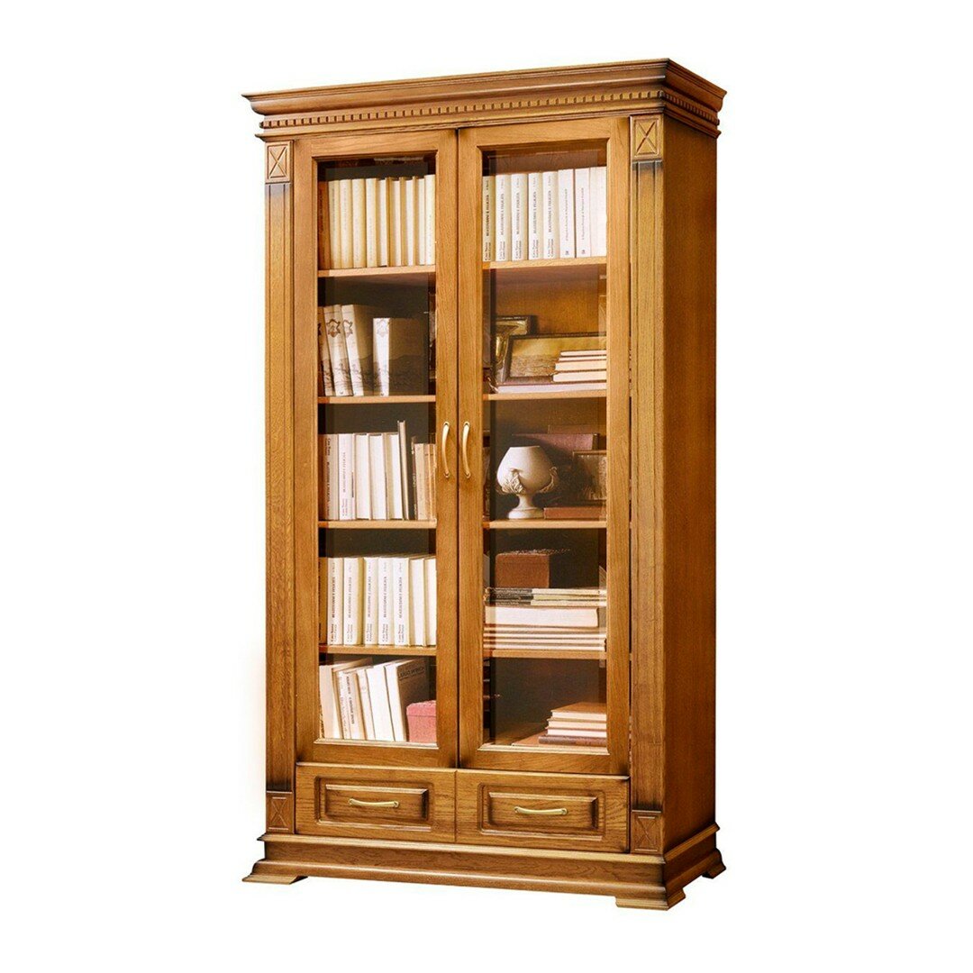Шкаф книжный Библиотека Верди 035, 100х40х200 см, ммк-древ, классический орех 2