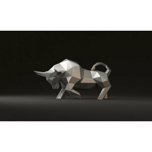 Полигональная фигура Бык в стойке, геометрический полигональный металлический декор интерьера