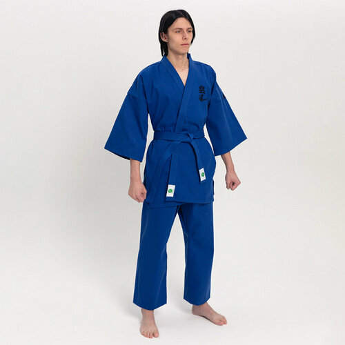 фото Кимоно для кудо leomik с поясом, размер 160, синий