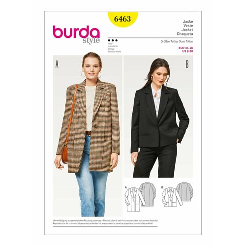 Выкройка BURDA №6463 Жакет выкройка burda 6463 жакет