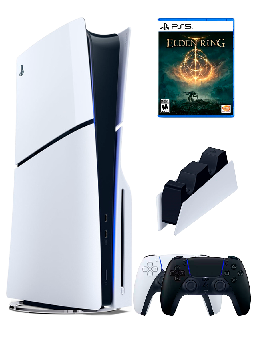 PS5 (ПС5) Игровая приставка Sony PlayStation 5 Slim disc + 2-й геймпад (черный )+ зарядное +ElderRing