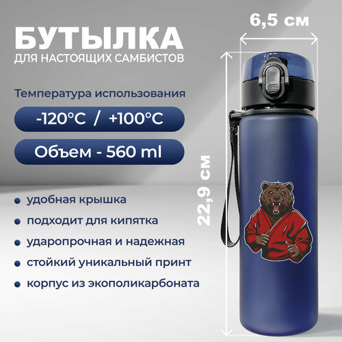 фото Спортивная бутылка для воды aika для любителей рукопашного вида спорта с изображением медведя объемом 560 мл, синего цвета aika "яркость и стиль в спорте"