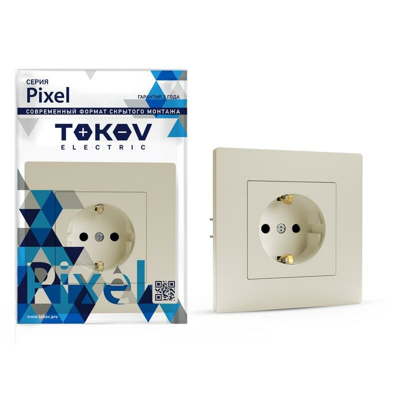 Розетка 1-м СП Pixel 16А IP20 с заземл. защ. шторки в сборе беж. TOKOV ELECTRIC TKE-PX-R1F - фото №1