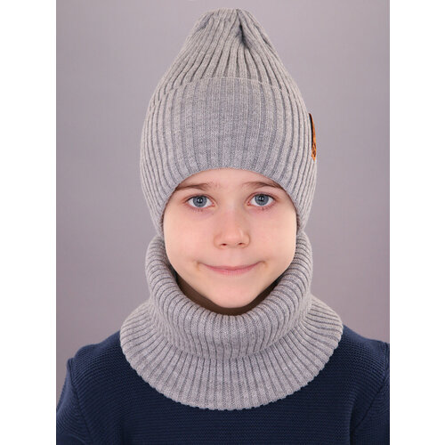 фото Шапка бини поляярик, размер 52-54, коричневый, серый