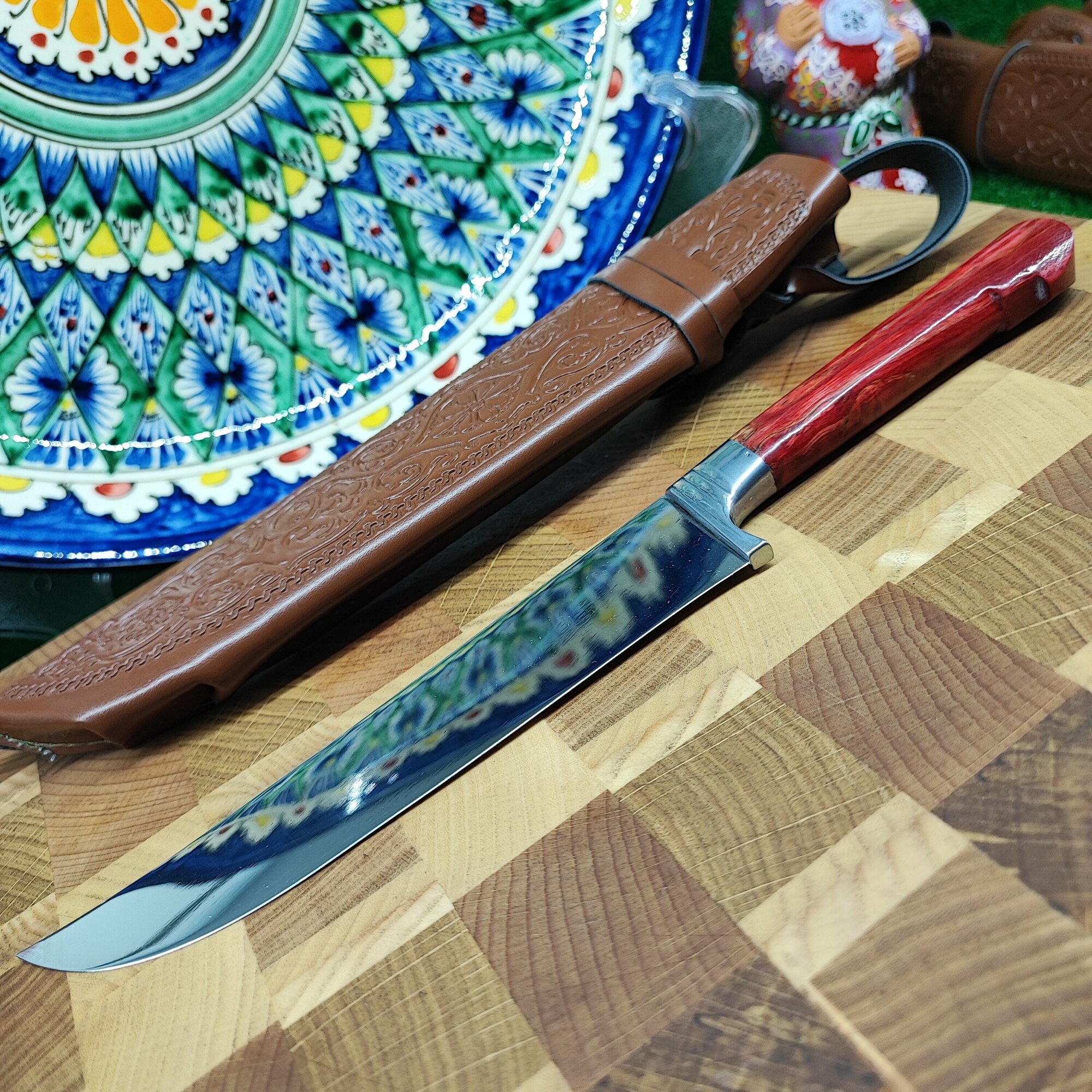 фото Нож узбекский Пчак, клинок 15,5+ см. 40х10с2м (нержавейка), рукоять - стабилка дерево красная