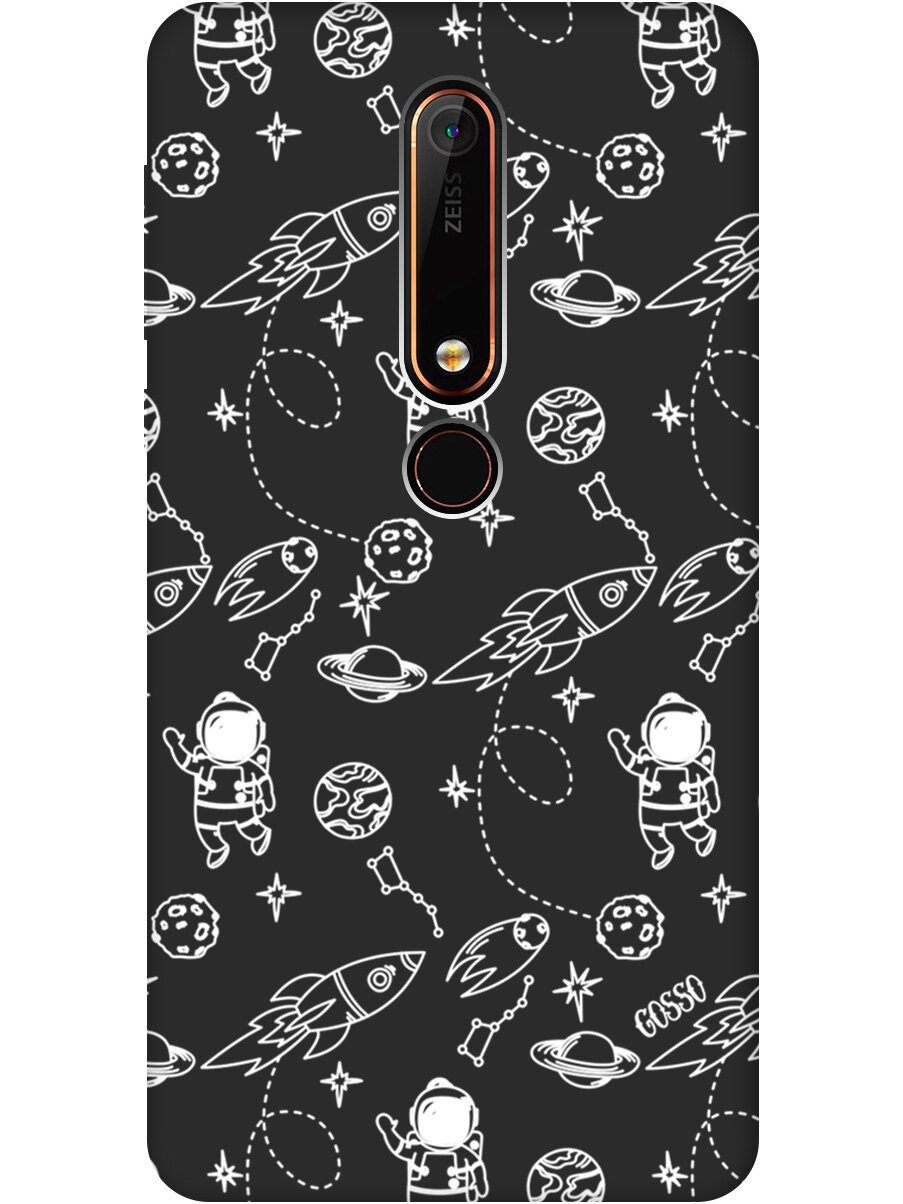 Матовый Soft Touch силиконовый чехол на Nokia 6 (2018), Нокиа 6 2018 с 3D принтом "Space W" черный