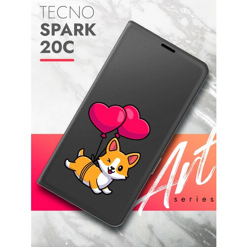 Чехол на Tecno Spark 20C (Техно Спарк 20С) черный книжка эко-кожа с функцией подставки и магнитами Book case, Brozo (принт) Корги Шарики чехол на tecno spark 20c техно спарк 20с черный книжка эко кожа с функцией подставки и магнитами book case brozo принт котик в очках