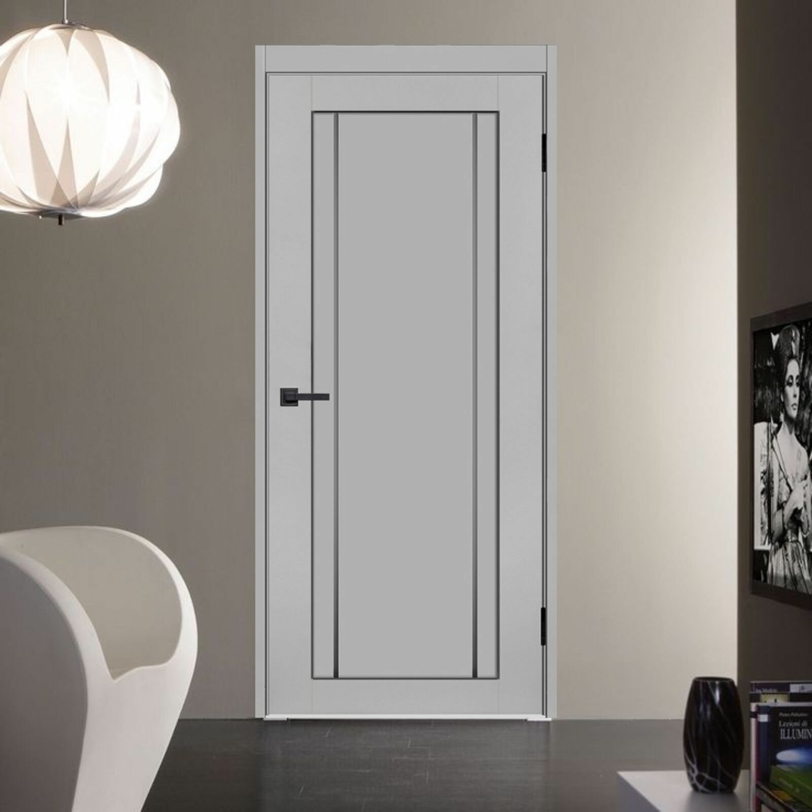 Дверь межкомнатная Сигма 30 Эмалит серый Глухая Paputin's Doors 600 х 2000 мм Комплект