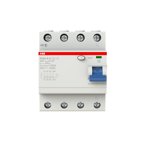 ABB F204 A S-40/0,3 УЗО селективное 4-x полюсное 40А 300мА тип А 10кА 2CSF204201R3400