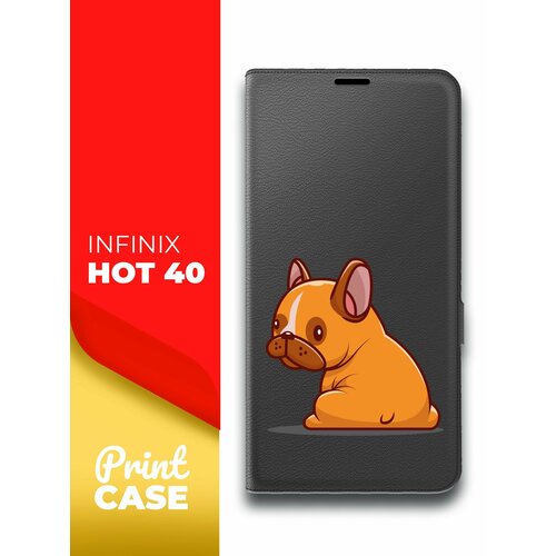 Чехол на Infinix HOT 40 (Инфиникс Хот 40) черный книжка эко-кожа подставка отделением для карт и магнитами Book case, Miuko (принт) Бульдог чехол на infinix hot 40 инфиникс хот 40 черный книжка эко кожа подставка отделением для карт и магнитами book case miuko принт котик chill