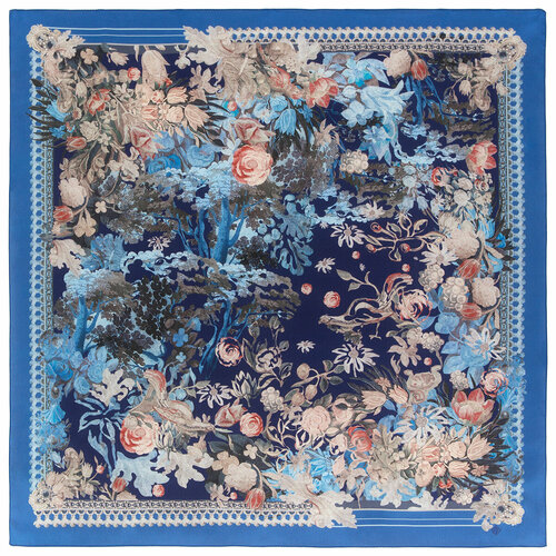 фото Платок павловопосадская платочная мануфактура,89х89 см, бежевый, синий