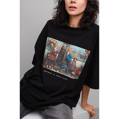 Футболка RETRIKA, размер Standart Oversize, черный