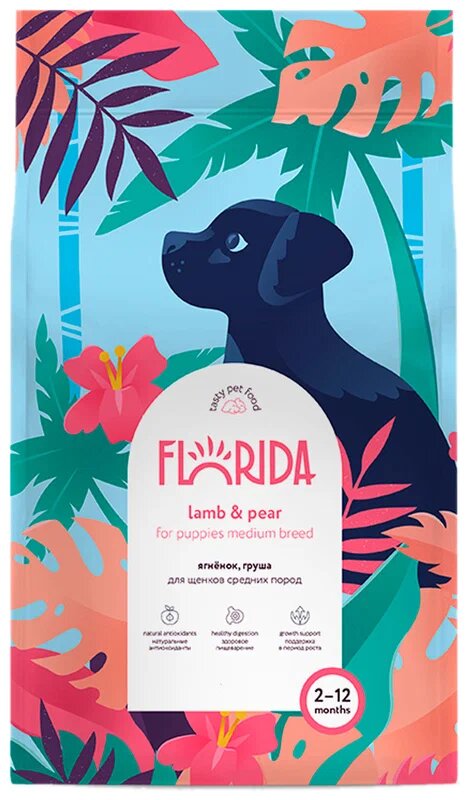 FLORIDA Сухой корм для щенков средних пород с ягненком и грушей 1 кг