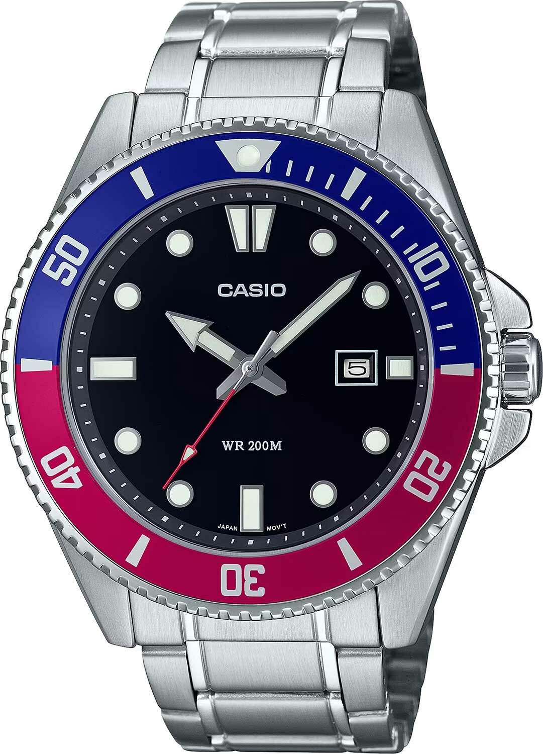 MDV-107D-1A3 Casio наручные часы кварцевые WR200 (20 атм) мужские отображение числа водонепроницаемые, поворотный безель, подсветка стрелок минеральное стекло