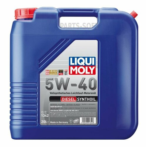 LIQUI MOLY 1342 LiquiMoly 5W40 Diesel Synthoil (20L)_масло мотор! син\API CF, ACEA B4-04: MB 229.3, BMW LL-98, VW505.00