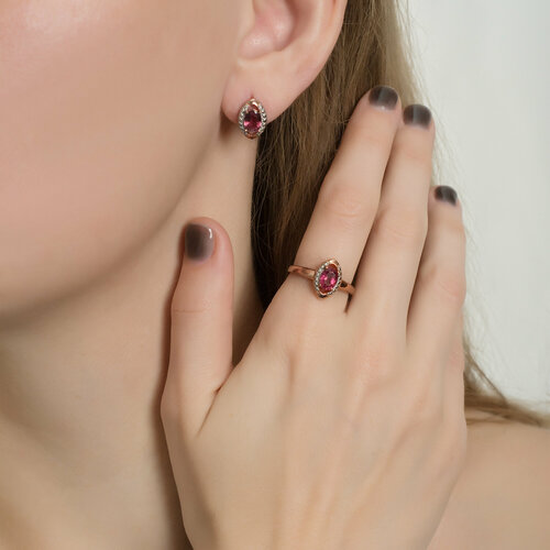 фото Ювелирный комплект corde: серьги, кольцо, серебро, 925 проба, родирование, турмалин