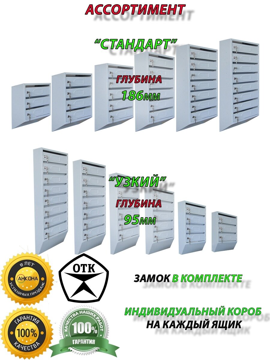 Почтовый ящик узкий ЯПУ7 на 7 секции с замками - фотография № 5