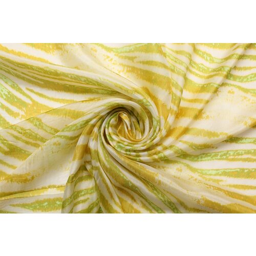 Ткань Шёлк-туаль Cavalli желтоватый-лайм полосы на белом фоне, ш132см, 0,5 м