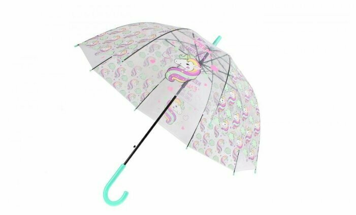 Зонт детский "Единорог" BRADEX для девочки прозрачный трость полуавтомат голубой