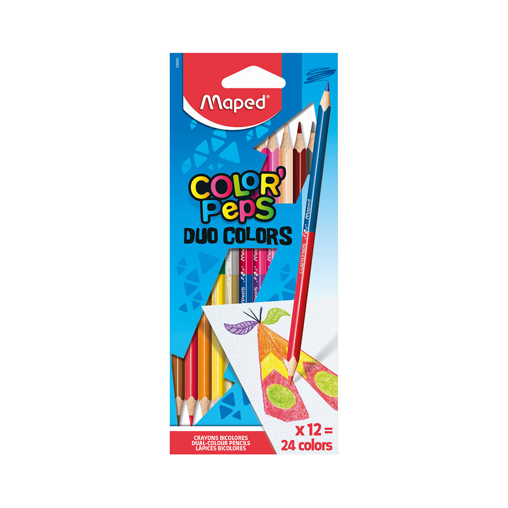 карандаши цветные Maped Color Pep's, двусторонние, треугольные, в картонном футляре, 24 цвета, 12 штук - фото №14