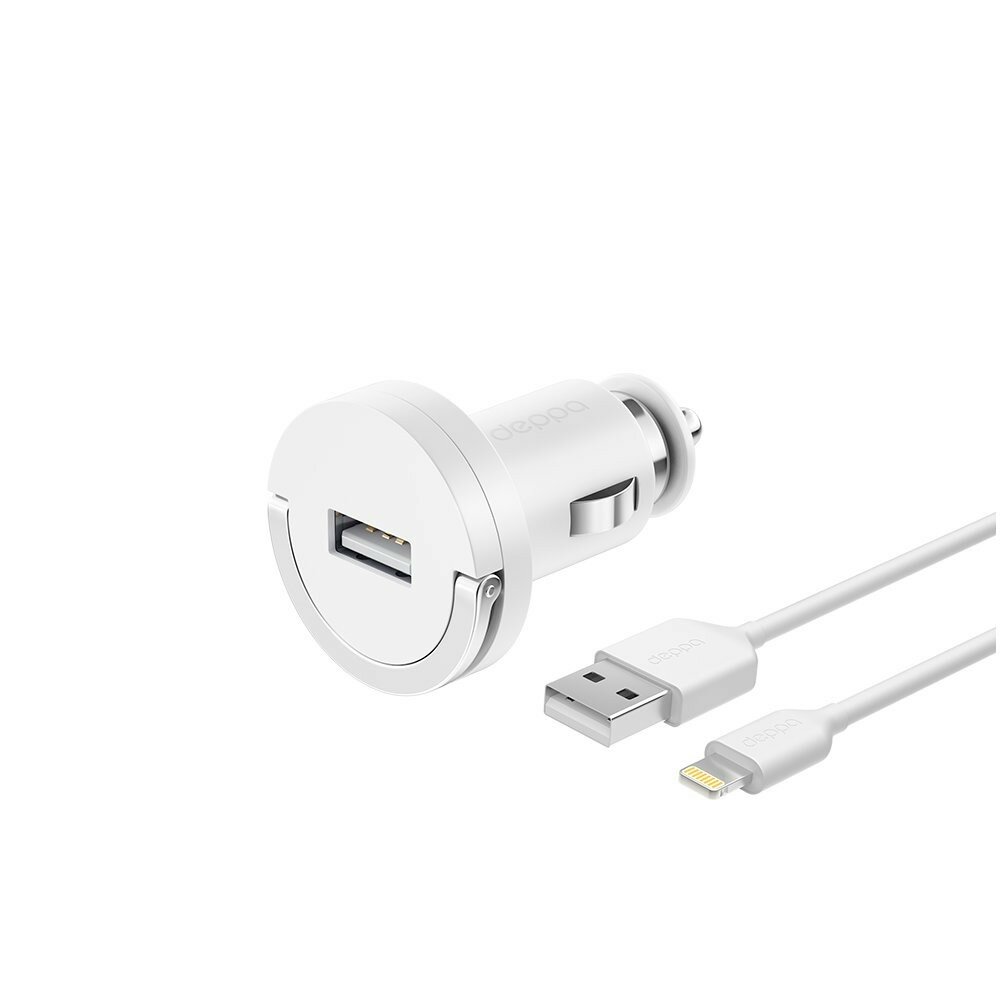 Автомобильное зарядное устройство Deppa 11250 5Вт, MFI для Apple с разъемом Lightning (8-pin), Белый