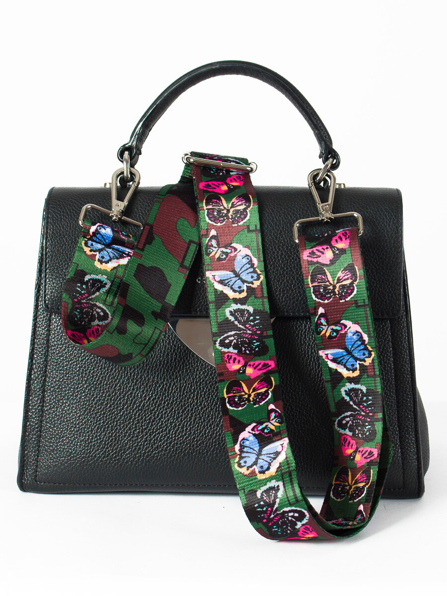 фото Ремень для сумки двусторонний цвет зеленый с бабочками