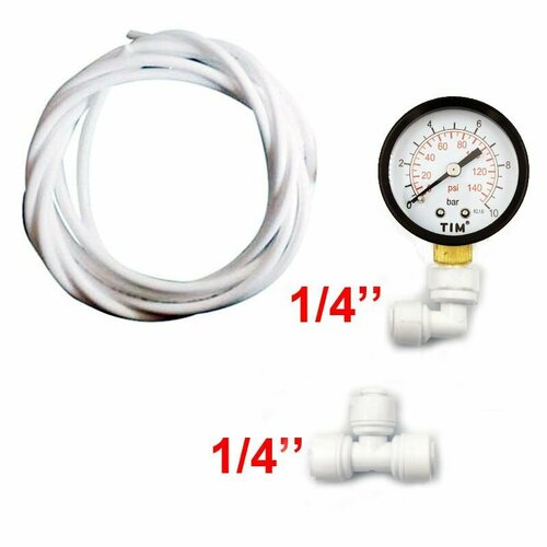 Манометр радиальный 0-10 бар для фильтра воды с фитингами и трубкой 1/4