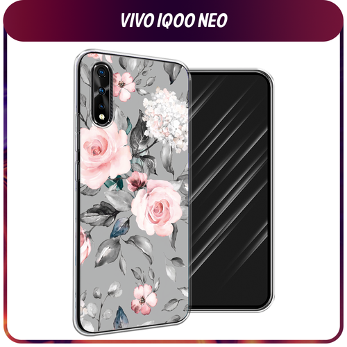 Силиконовый чехол на Vivo iQOO Neo/V17 Neo / Виво iQOO Neo/V17 Neo Розы на сером