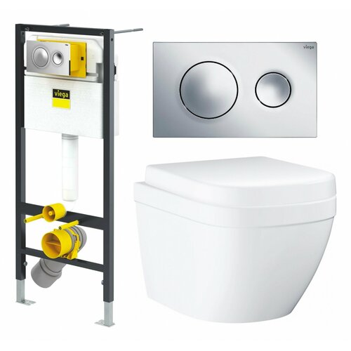 Комплект 3 в 1 инсталляция Viega Prevista 8524.13 + Унитаз подвесной Grohe Euro Ceramic 39206000 + кнопка хром