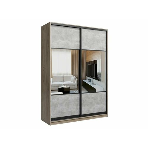 Шкаф-купе Лофт/Классика Дуб сонома/Бетон с зеркалами ЛДСП, С полками, для дома, дачи, спальни, гостиной, прихожей, 1200х2400х600, мебельный РАЙ