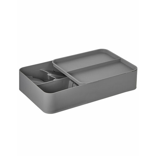 Лоток для столовых приборов с органайзером серый 39,5х24х8см