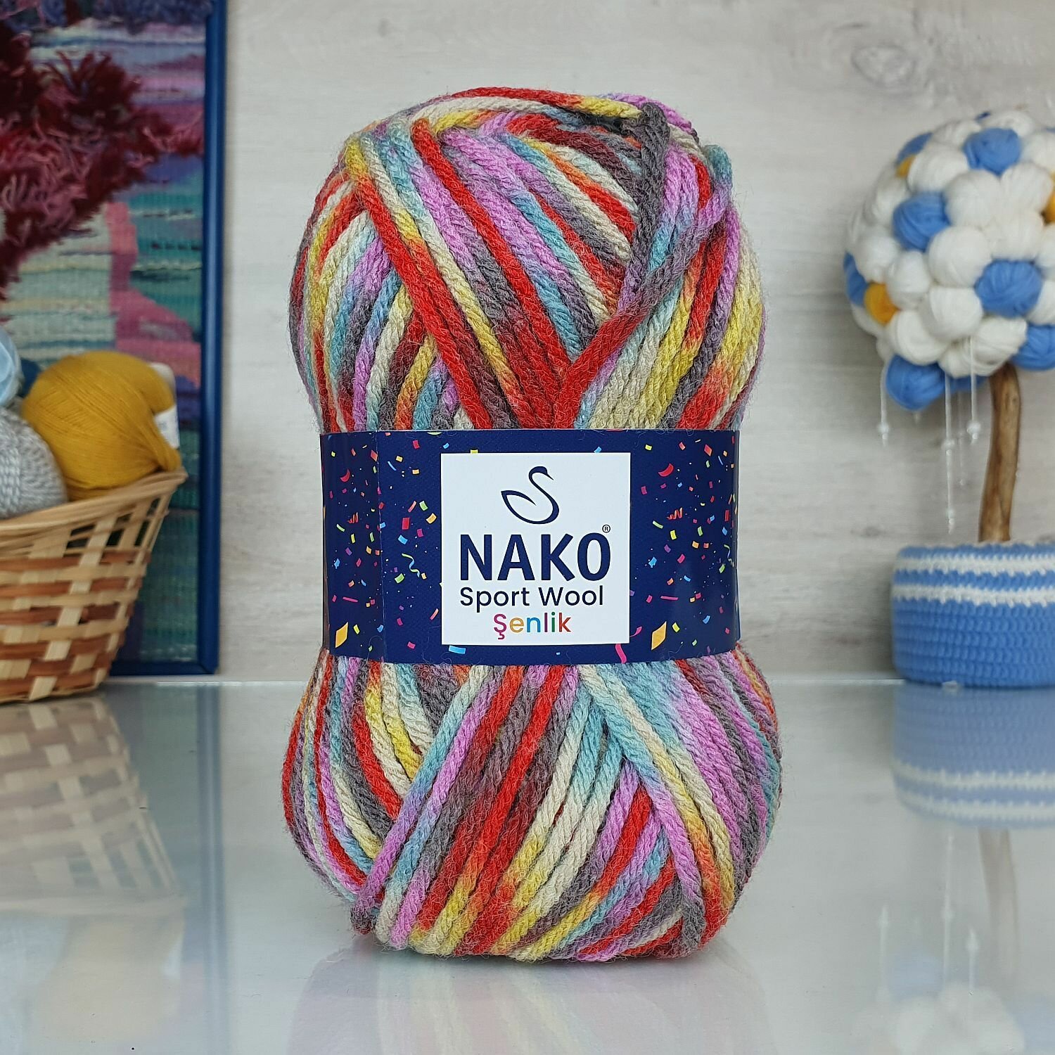 Пряжа Sport wool senlik Nako, принт - 87736, 25% шерсть, 75% премиум акрил, 5 мотков, 100 г, 120 м.