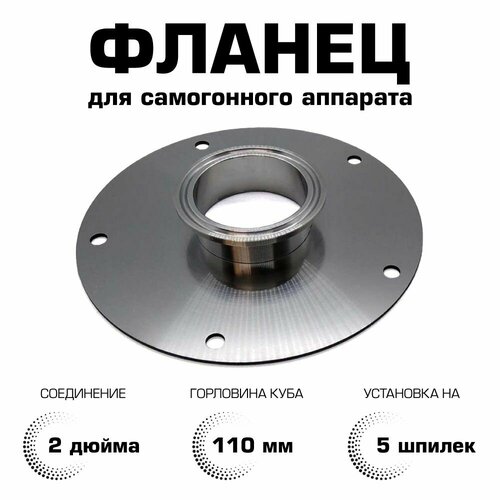 Фланец для самогонного аппарата под кламп 2 дюйма - 5 отверстий 1490₽