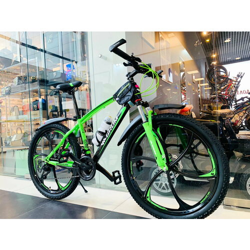 Горный велосипед на дисках GROM городской 26 дюймов взрослый мужской и женский для прогулки скоростной спортивный велик для подростков черныйзеленый 26990₽